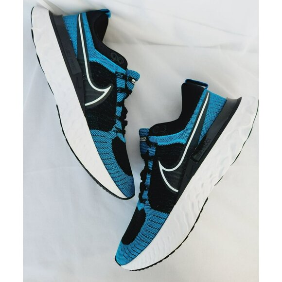 14 MEN'S NIKE REACT INFINITY RUN FLYKNIT 2 CT2357-400 BLUE BLACK RUNNING - Picture 1 of 7